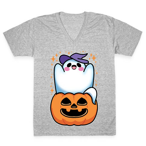 Cute Halloween Ghost V-Neck Tee Shirt