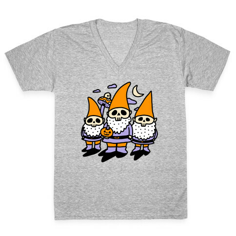 Happy Hall-Gnome-Ween (Halloween Gnomes) V-Neck Tee Shirt