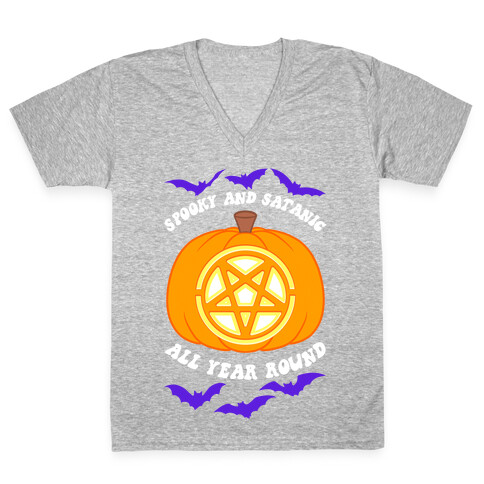 Spooky and Satanic all Year Round V-Neck Tee Shirt