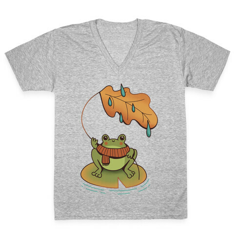 Rainy Fall Frog V-Neck Tee Shirt