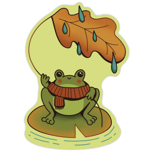 Rainy Fall Frog Die Cut Sticker