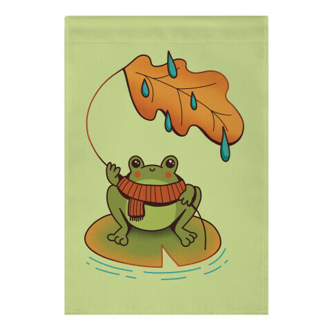 Rainy Fall Frog Garden Flag