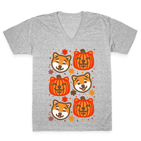 Shiba Inu Pumpkins V-Neck Tee Shirt