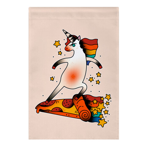 Rad Unicorn Skateboarding a Pizza Tattoo Garden Flag