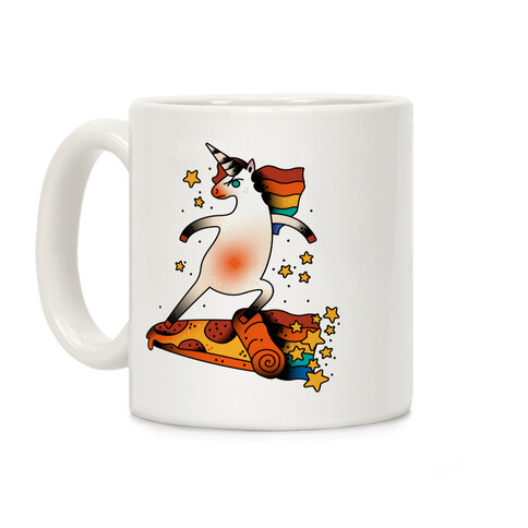 Rad Unicorn Skateboarding a Pizza Tattoo Coffee Mug