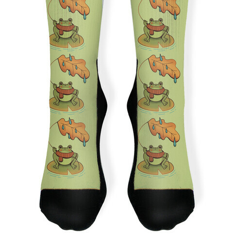 Rainy Fall Frog Sock