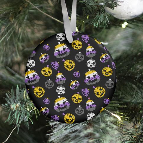 Nonbinary Pride Jack-o'-Lanterns Pattern Ornament