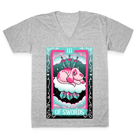 Creepy Cute Tarots: Three Of Swords V-Neck Tee Shirt