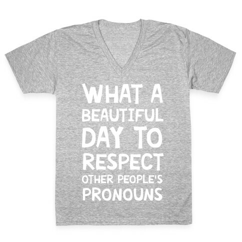 What A Beautiful Day To Respect Other People's Pronouns V-Neck Tee Shirt