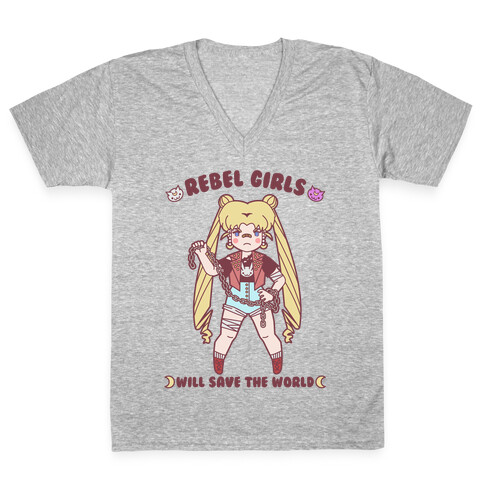 Rebel Girls Will Save The World Moon Parody V-Neck Tee Shirt