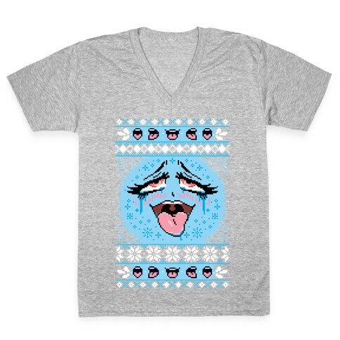 Ugly Ahegao Christmas Sweater V-Neck Tee Shirt