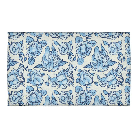 Floral Penis Pattern Blue Welcome Mat