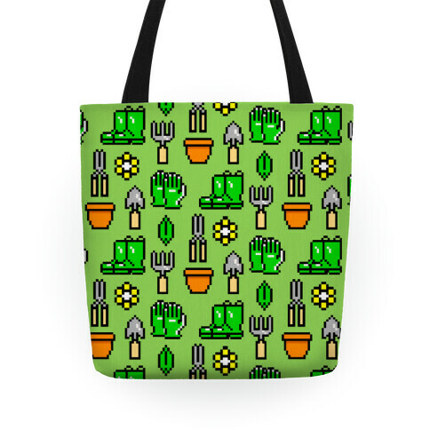 Pixel Gardening Tool Pattern Tote