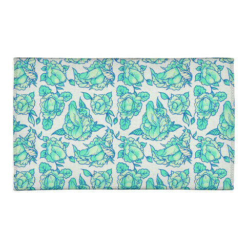 Floral Penis Pattern Teal Welcome Mat