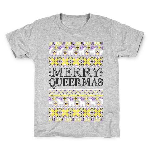 Merry Queermas Nonbinary Pride Christmas Sweater Kids T-Shirt