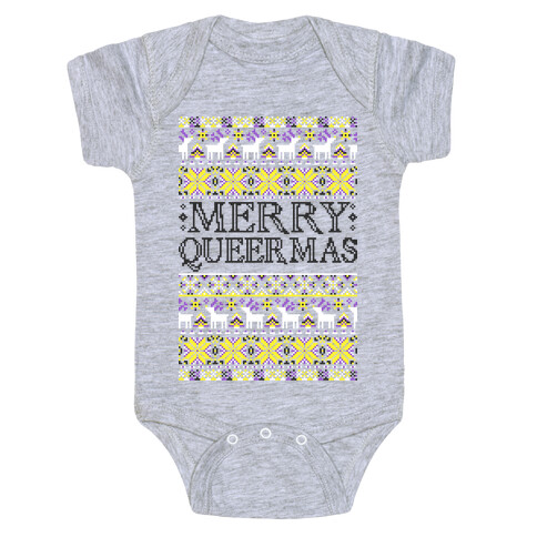 Merry Queermas Nonbinary Pride Christmas Sweater Baby One-Piece