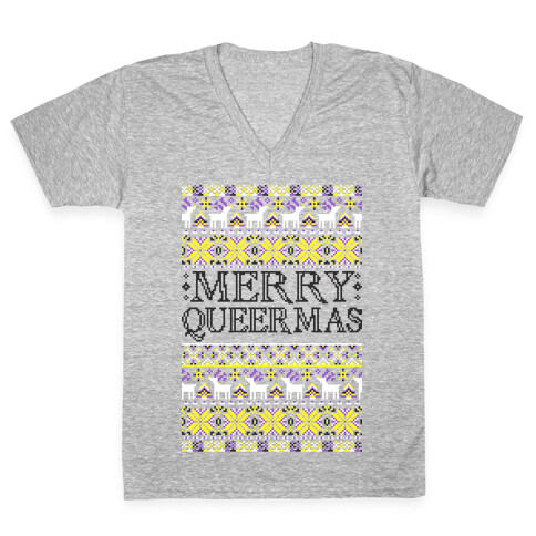 Merry Queermas Nonbinary Pride Christmas Sweater V-Neck Tee Shirt