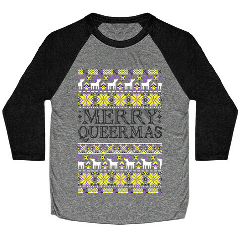 Merry Queermas Nonbinary Pride Christmas Sweater Baseball Tee