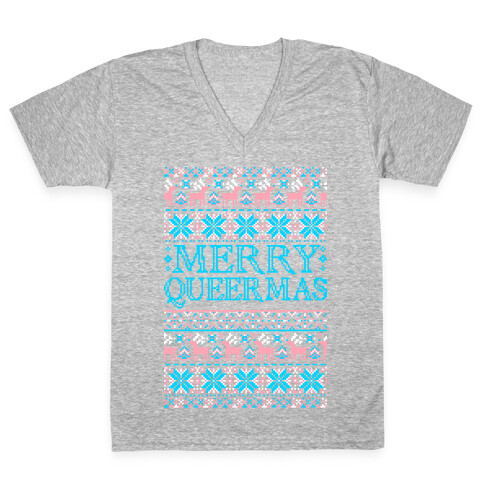 Merry Queermas Trans Pride Christmas Sweater V-Neck Tee Shirt
