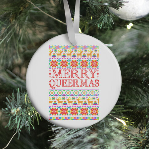 Merry Queermas Gay Pride Christmas Sweater Ornament