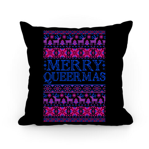 Merry Queermas Bisexual Pride Christmas Sweater Pillow