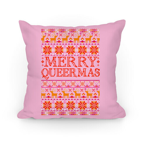 Merry Queermas Lesbian Pride Christmas Sweater Pillow