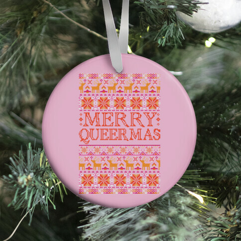 Merry Queermas Lesbian Pride Christmas Sweater Ornament