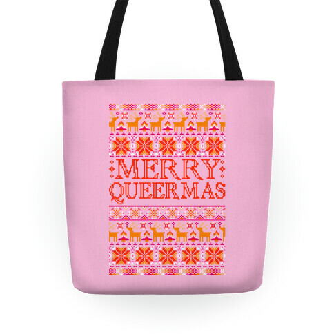 Merry Queermas Lesbian Pride Christmas Sweater Tote