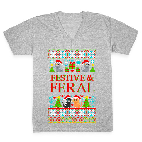 Festive and Feral Sweater Pattern V-Neck Tee Shirt