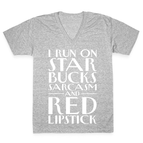 Starbucks, Sarcasm, And Red Lipstick V-Neck Tee Shirt
