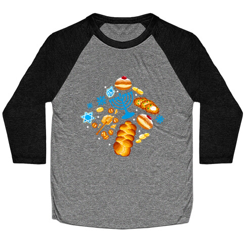 Traditional Hanukkah Food Pattern Baseball Tee