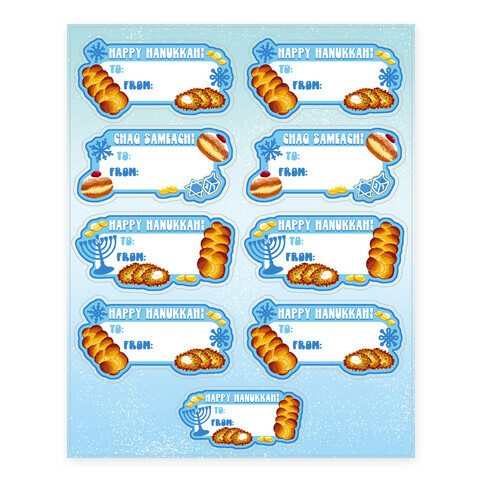 Traditional Hanukkah Food Pattern - Hanukkah Gift Tags Stickers and Decal Sheet