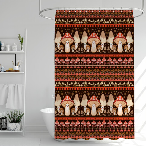 Mushroom Ugly Christmas Sweater Shower Curtain