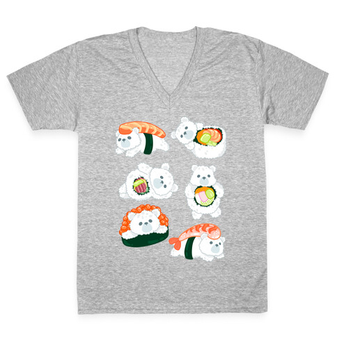 Sushi Bears Pattern V-Neck Tee Shirt