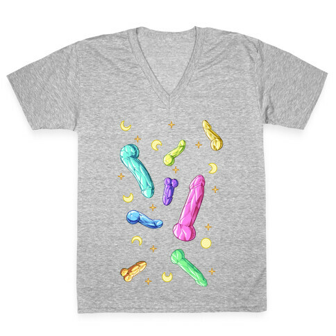 Penis Crystal Pattern V-Neck Tee Shirt