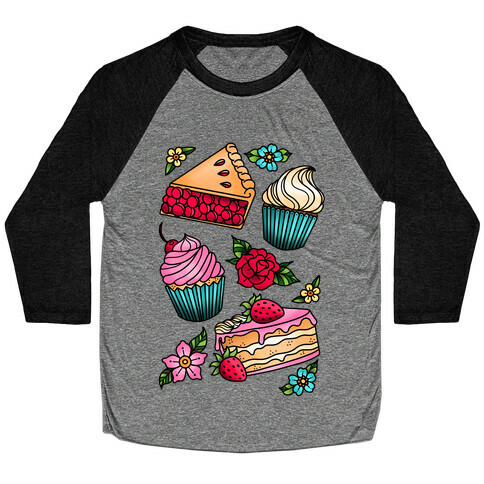 Traditional Tattoo Style Desserts Baseball Tee