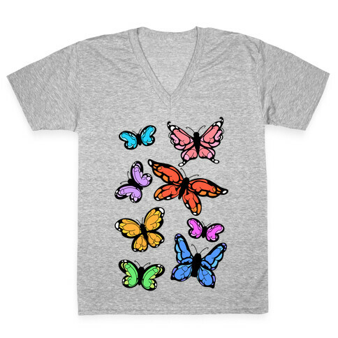 Hidden Penis Butterflies Pattern V-Neck Tee Shirt