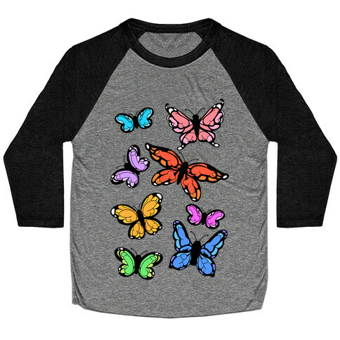 Hidden Penis Butterflies Pattern Baseball Tee