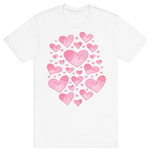 Penis Hearts Pattern T-Shirt