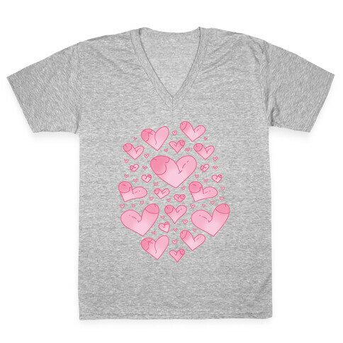 Penis Hearts Pattern V-Neck Tee Shirt