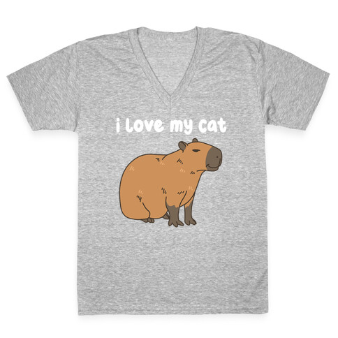 I Love My Cat Capybara V-Neck Tee Shirt