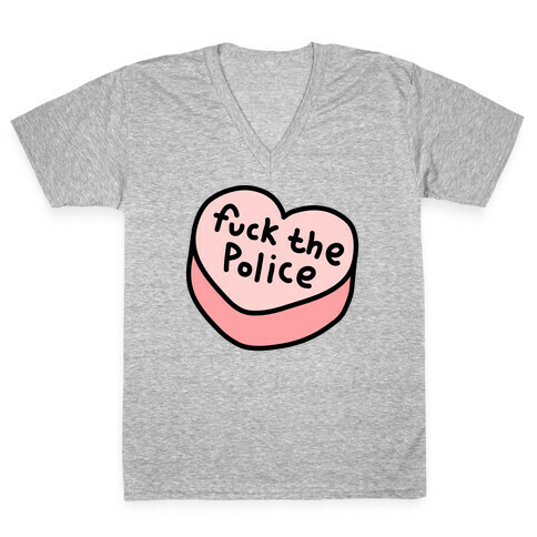 F*** The Police Conversation Heart  V-Neck Tee Shirt