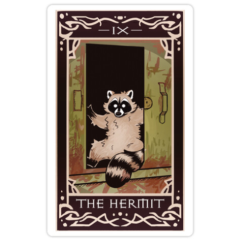 The Hermit Raccoon Tarot Card Die Cut Sticker