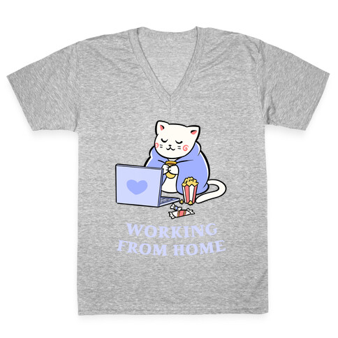 Working From Home Lazy Cat V-Neck Tee Shirt