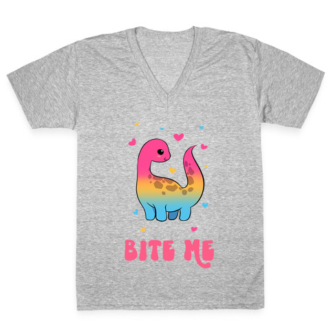 Bite Me Dinosaur V-Neck Tee Shirt