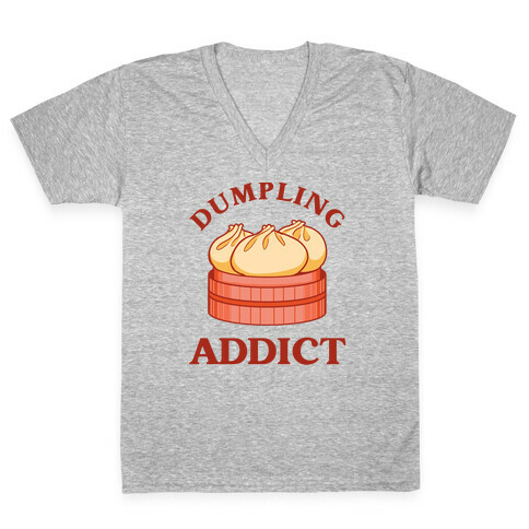 Dumpling Addict (With A Bite Taken Out Of A Cartoon Dumpling) V-Neck Tee Shirt
