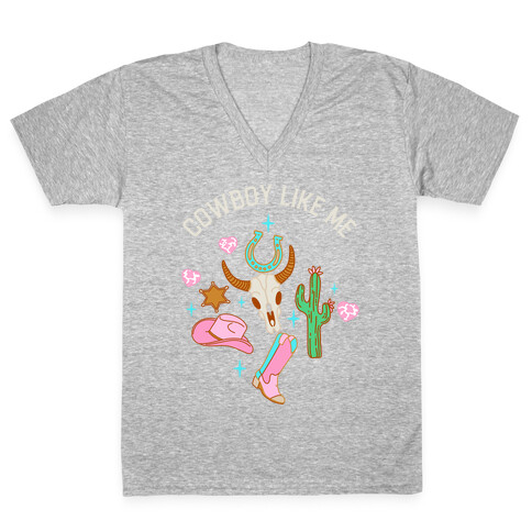 Cowboy Like Me Pink Western V-Neck Tee Shirt