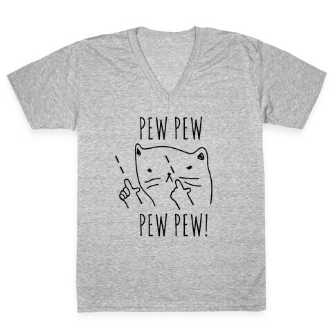  Pew Pew! Kitty Finger Guns  V-Neck Tee Shirt