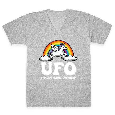 Ufo Unicorn Flying Overhead V-Neck Tee Shirt