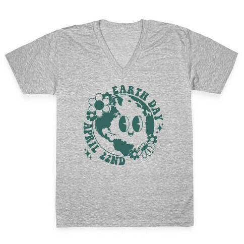 Earth Day Retro Cartoon V-Neck Tee Shirt